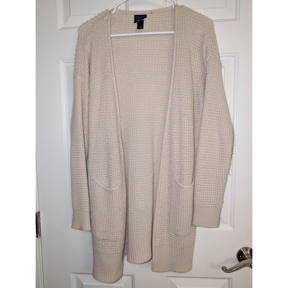Daytrip Cream Waffle Knit Open Front Cardigan XS Cozy Layering